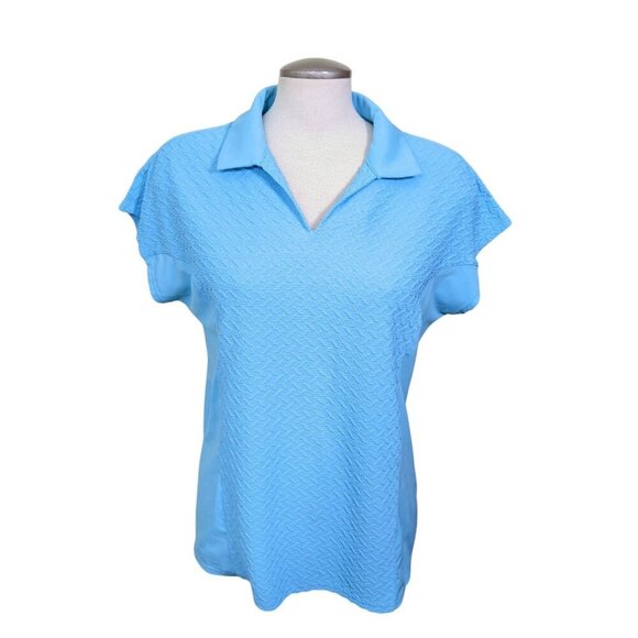 Coral Bay Womens L Golf Shirt Polo Aqua Blue Textured Performance Wear Fitted - Picture 1 of 5